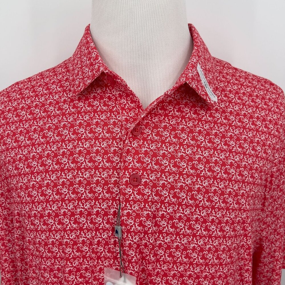 1764 Signature XL Extra Large Men's Red Polo Shirt W/ Bicycle Print